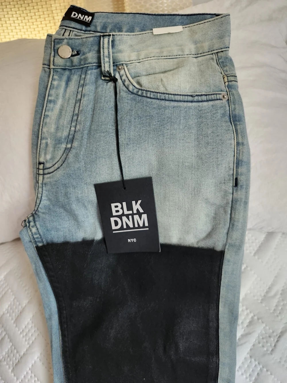BLK DNM Men’s Light Blue to Black Dip-Dye Skinny Jeans